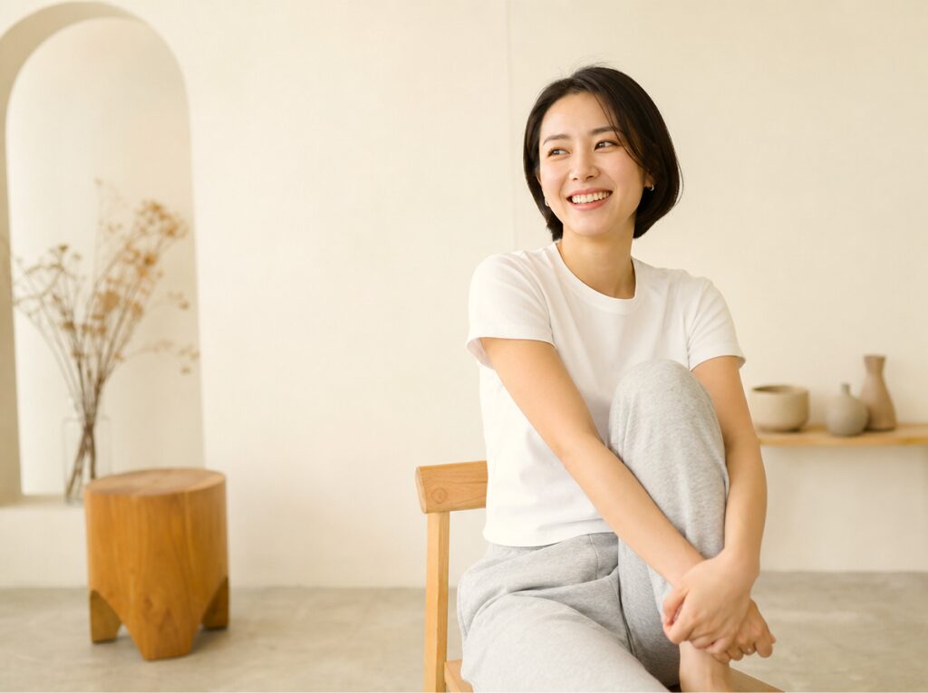 動きやすい服装でくつろぐ女性