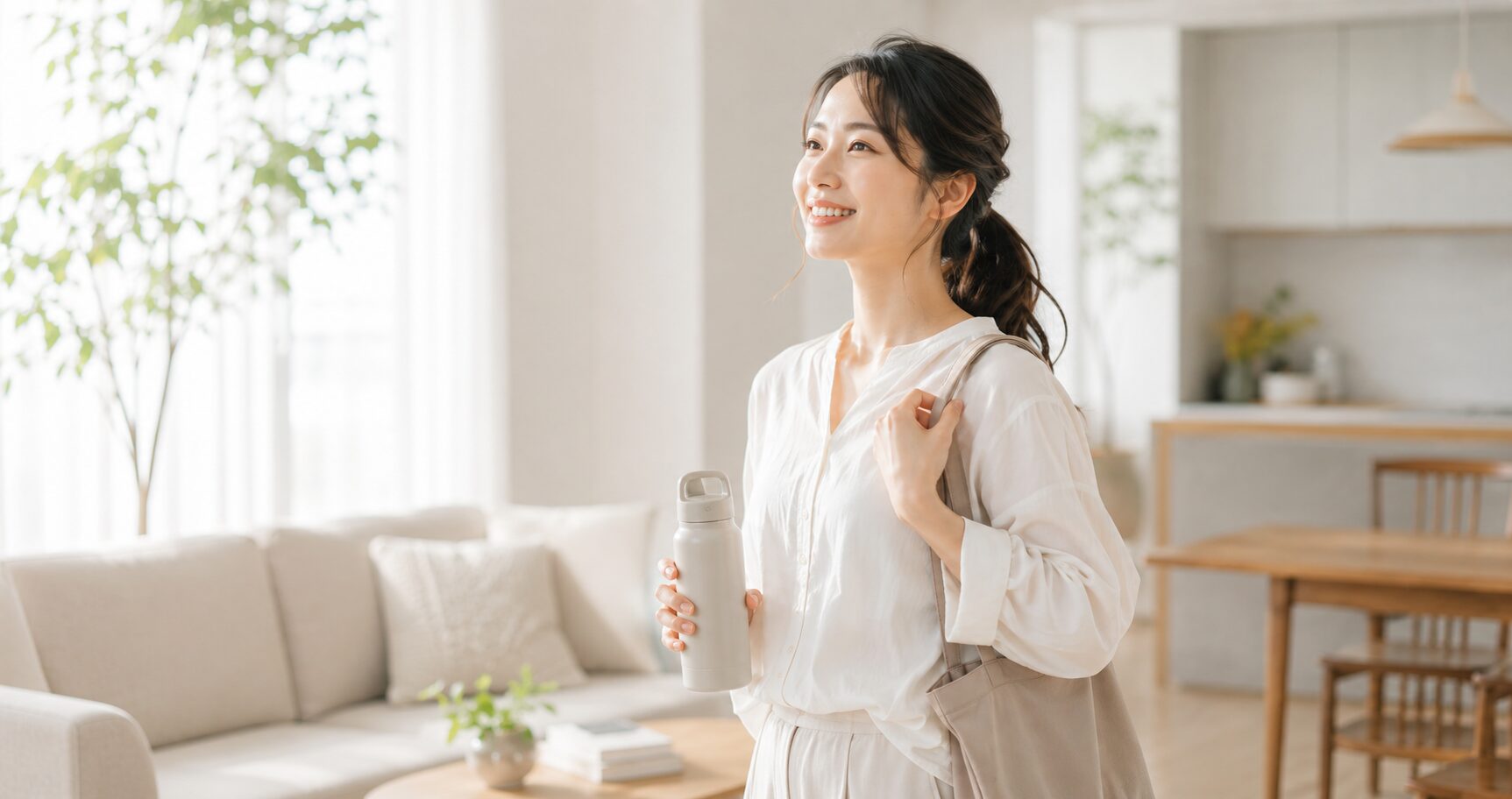 軽やかに外出する女性