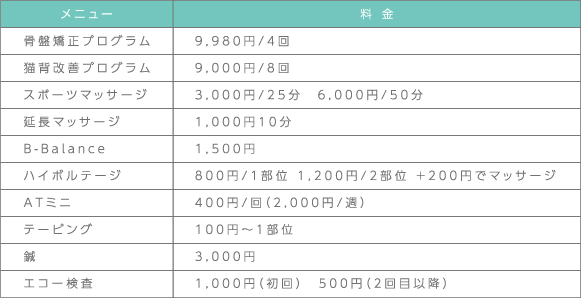 自費診療料金料金表